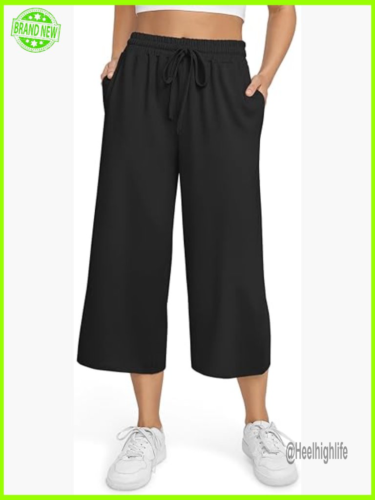 High Waisted Yoga Capri Pants Plus Size Wide Leg Loose Fit Activewear